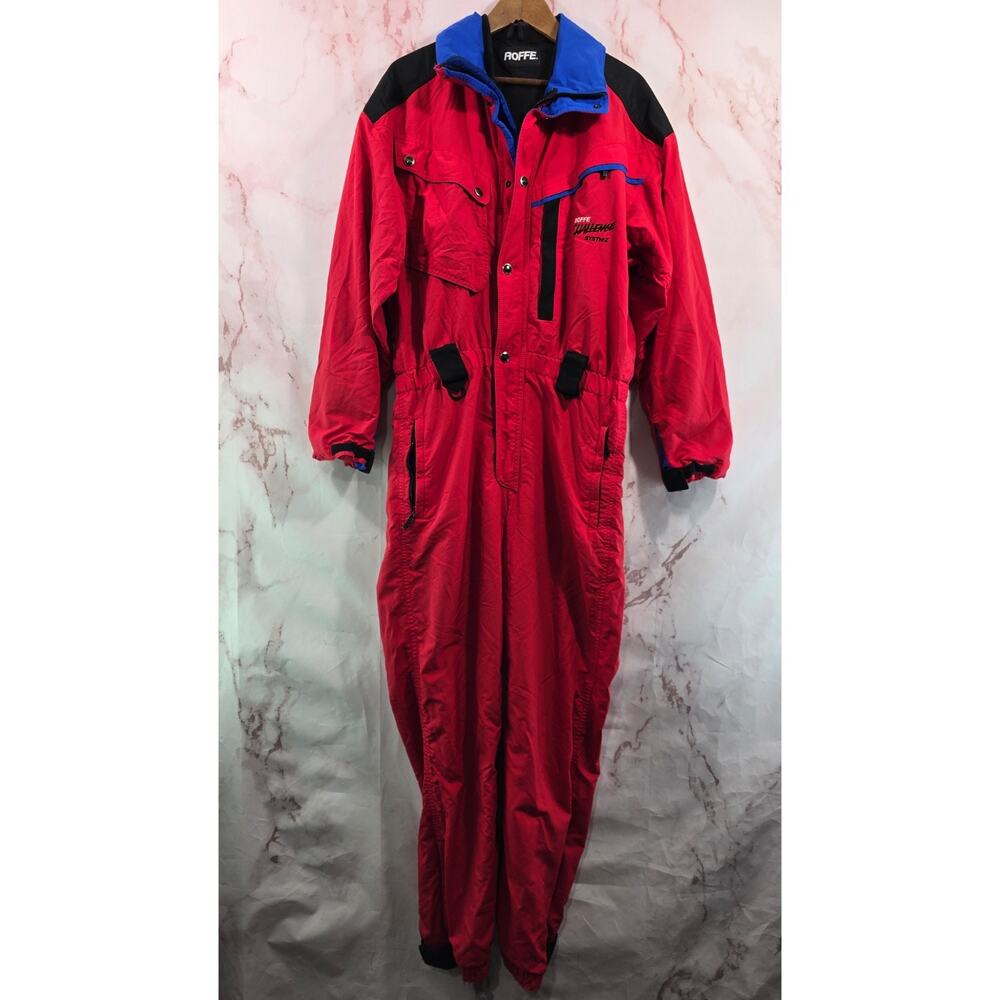 Vintage Snowsuit Mens Medium Red Insulated Coveralls Ski Jumpsuit 80s 90s Mobile